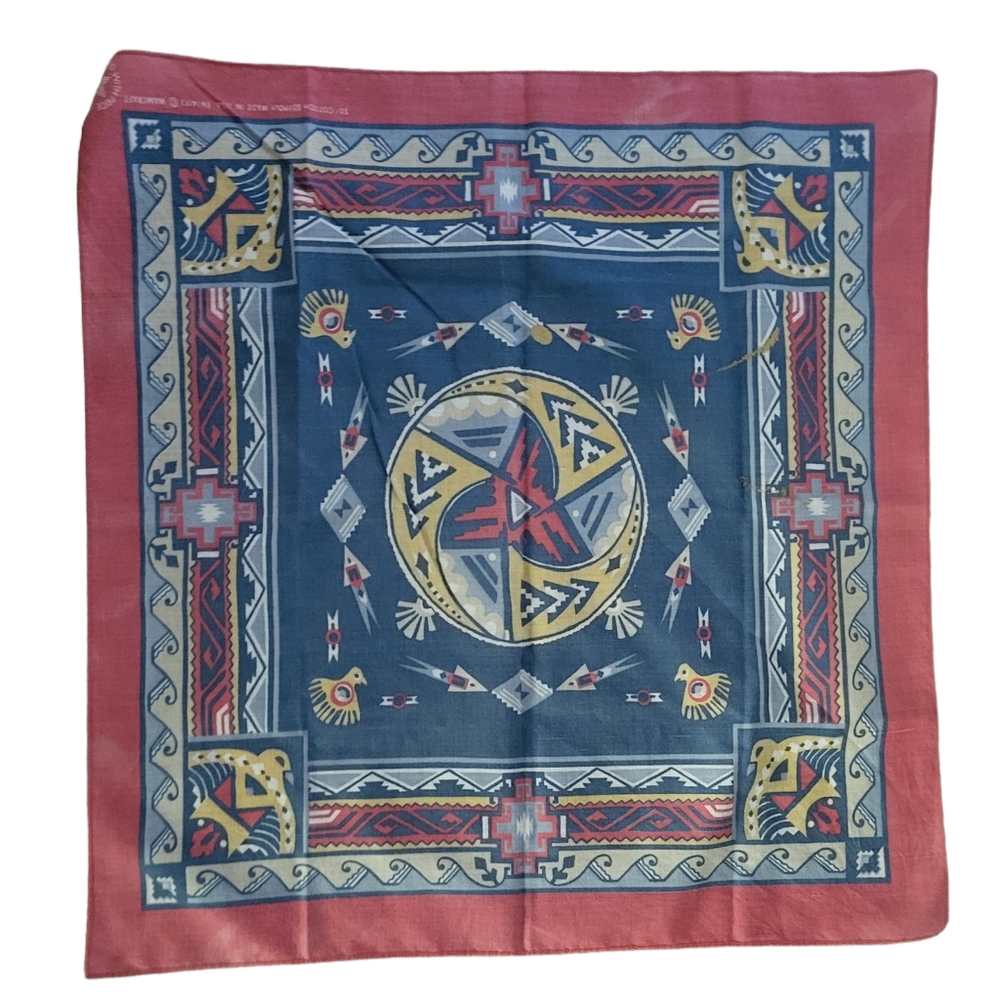 Vintage 90s Wamcraft scarf bandana muted red & blue